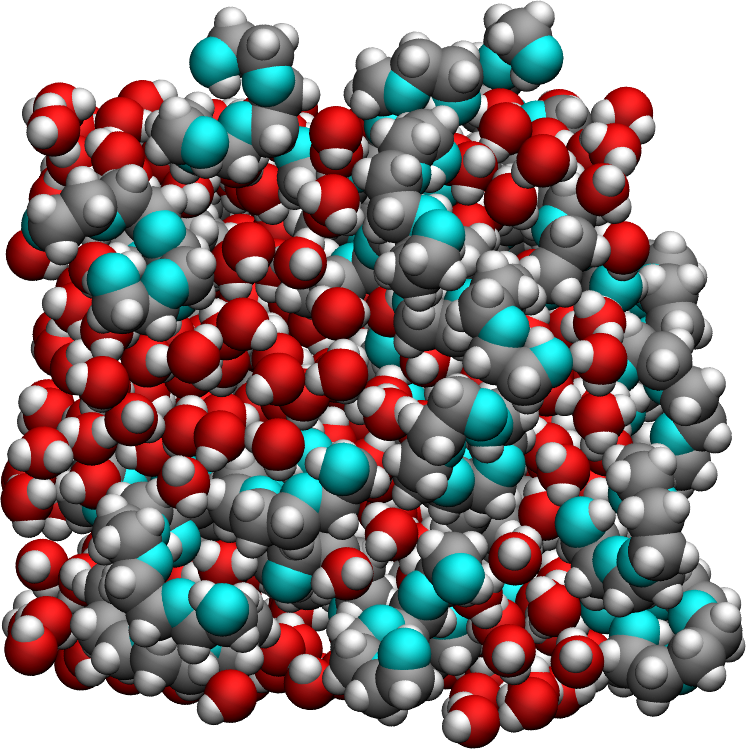 PEG-water mixture simulated with LAMMPS - Dipolar NMR relaxation time calculation